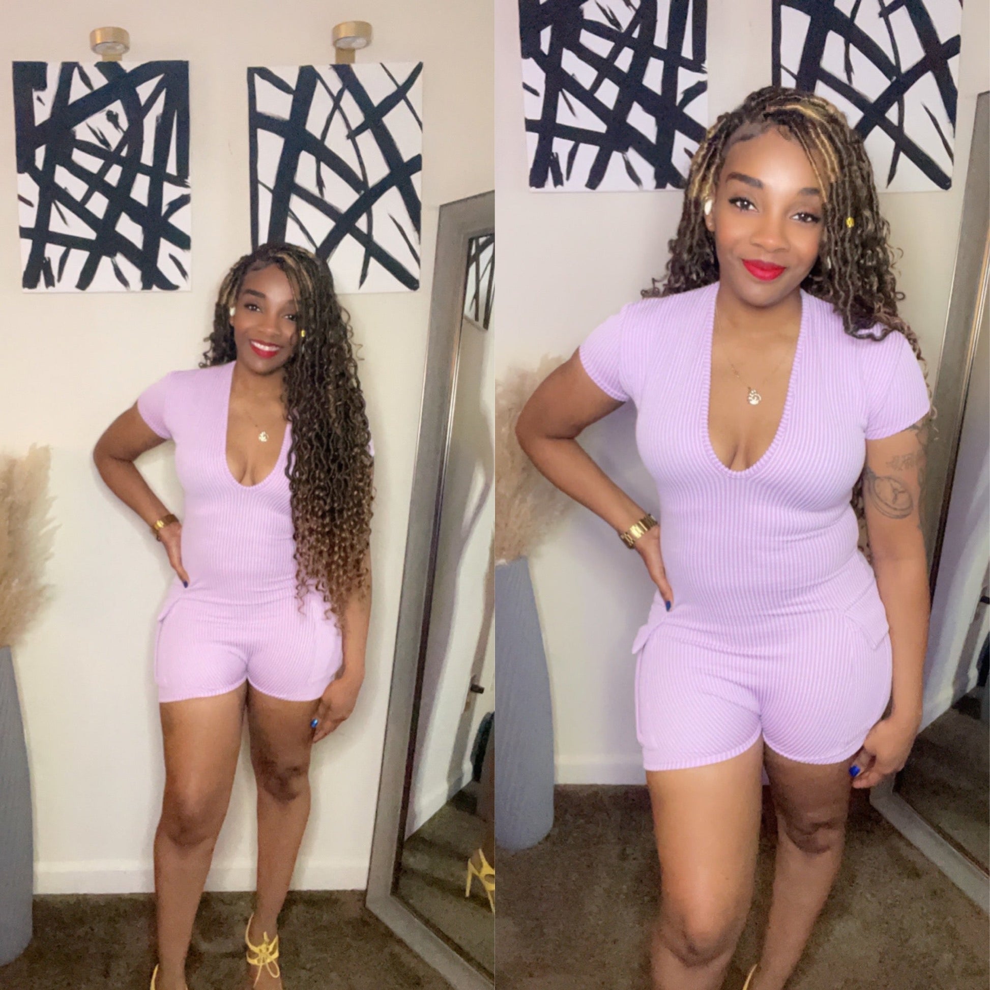 Lavender Cargo Romper - BeauTise’ Boutique