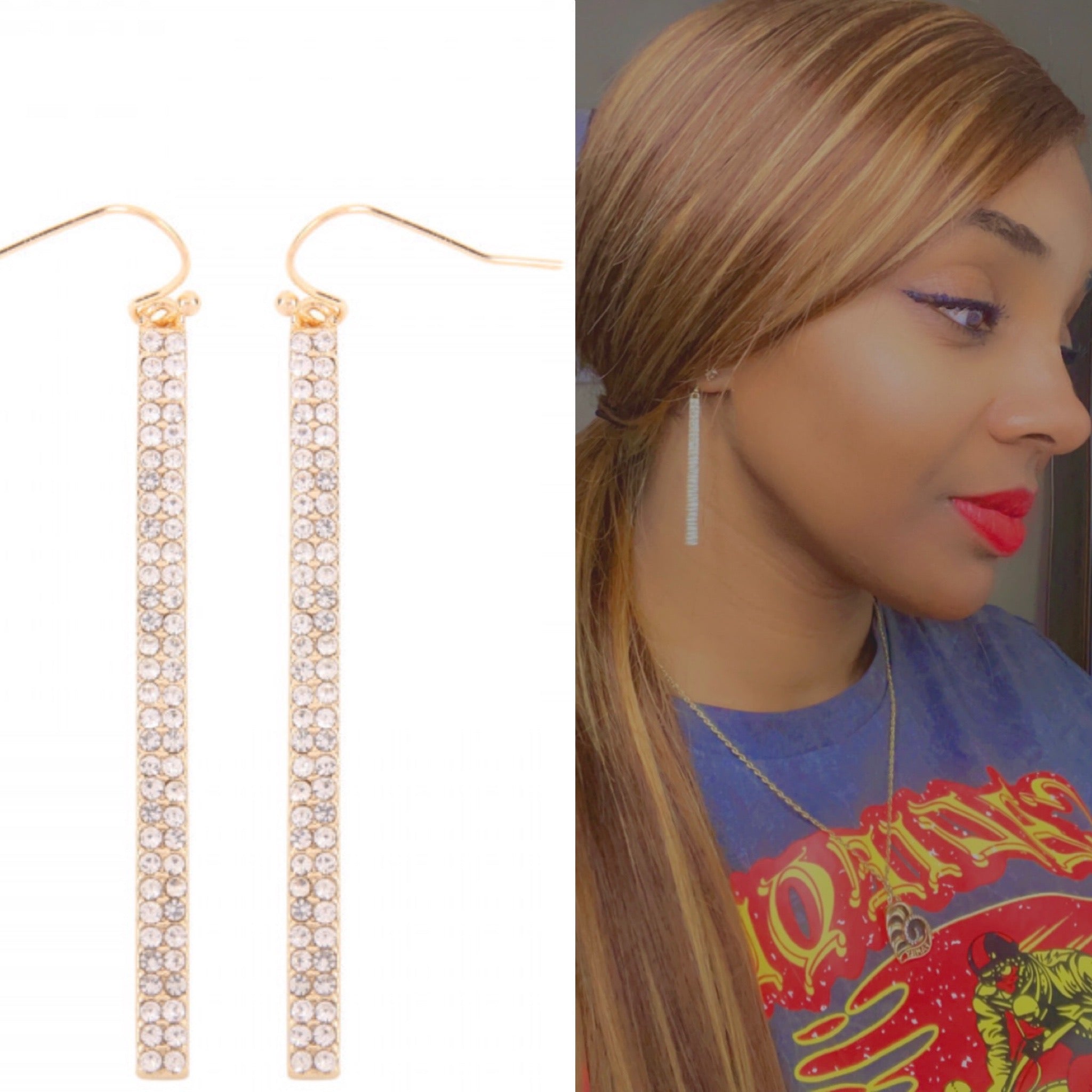 Rhinestone Bar Drop Earrings - BeauTise’ Boutique