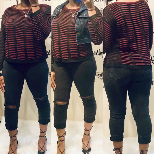 2-tone stripe sweater - BeauTise’ Boutique